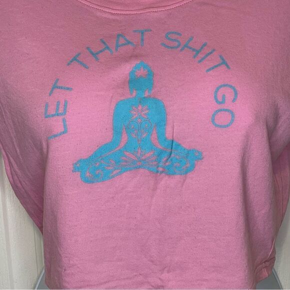 Rosio Let That Shit Go Short Sleeve Croptop Pink and Blue Size Large - Picture 2 of 10